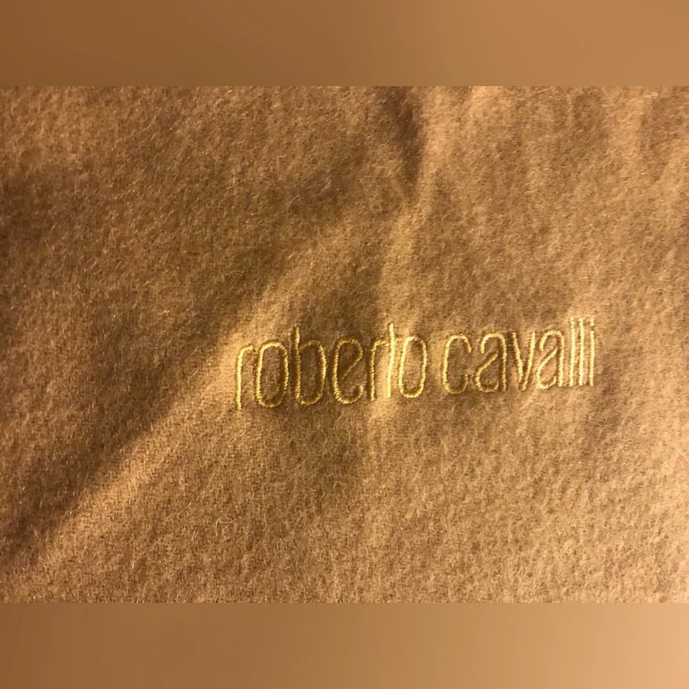 Vintage Roberto Cavalli Embroidered Camel Wool Scarf Fringe New 64X12